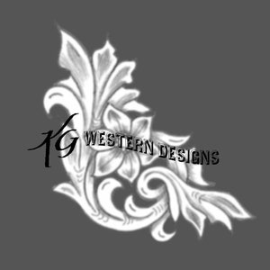 May include: A black and white floral design with the text "KG WESTERN DESIGNS" in the center.