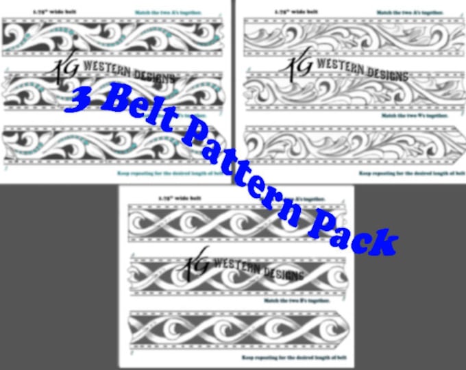 3 Leather Belts- PDF Pack- Western Tooling, Western Scrollwork, No Flowers, Pattern Designs Download