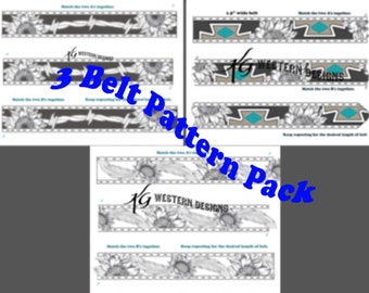 3 Leather Patterns- PDF Pack- Leather Tooling, Sunflowers with Barbwire, Aztec, Feathers, Pattern Designs Download