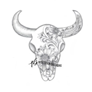 Cow skull Sunflowers Feathers Western Design Carving Leather Tooling Tracing Pattern