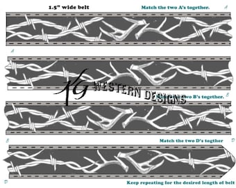 Leather Belt Tooling Pattern -Antlers and Barbwire- Design Pattern PDF Download