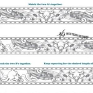 Leather Belt Tooling Pattern- Cowskull, Feathers + Flowers Design Pattern Download