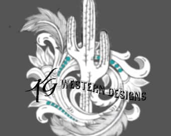 Southwest Desert Cactus- Western Scrollwork-Feathers- Leather Carving Tracing Tooling Design Pattern