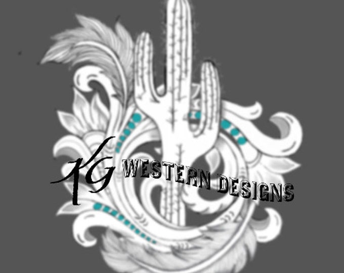 Southwest Desert Cactus- Western Scrollwork-Feathers- Leather Carving Tracing Tooling Design Pattern