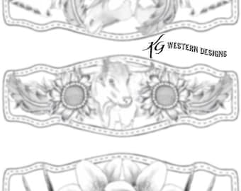 Sunflower Feather Arrowheads Antlers Lilly Horse Long Horned Steer DIY Leather Tooling Design Bracelet Pattern Pack
