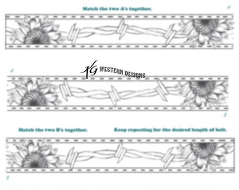 Leather Belt Tooling Pattern -Sunflower and Barbwire- Design Pattern Download