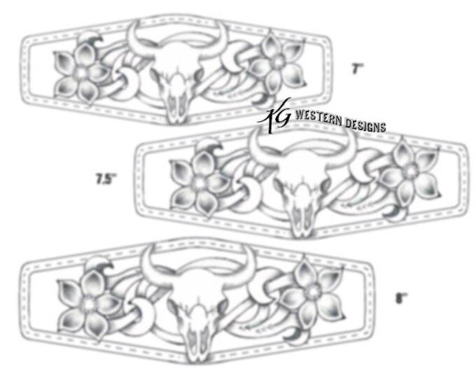 Leather Bracelet-Cuff 3 Sizes Print Out Tooling Cowskull and Vines Pattern Design