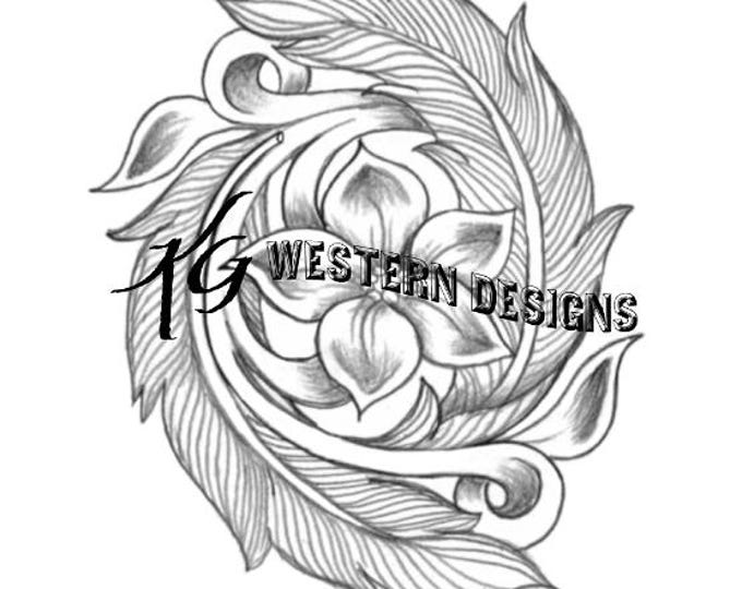 Western Feathers and Floral Leather Tooling Tracing PDF Pattern Design