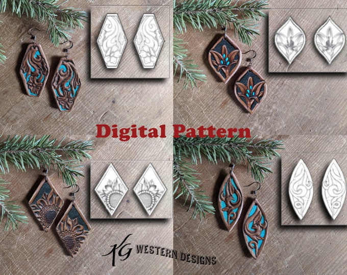 Leather Earrings Tooling Pattern (4 Pack) #3