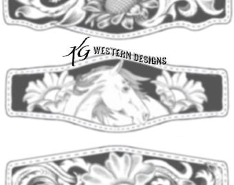 Leather Bracelet/Cuff Tooling Pattern Pack #16 Feathers, Horses, Flowers, Vines, SouthWest Design