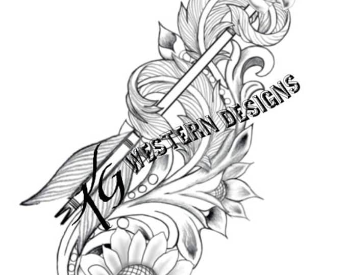 Arrow + Feathers and Vines Leather Tooling Design Pattern PDF