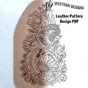 Patrón PDF de diseño de calco para cuero con girasoles y plumas