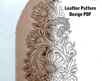 Sunflowers & Feathers Leather Tooling Tracing Design PDF Pattern