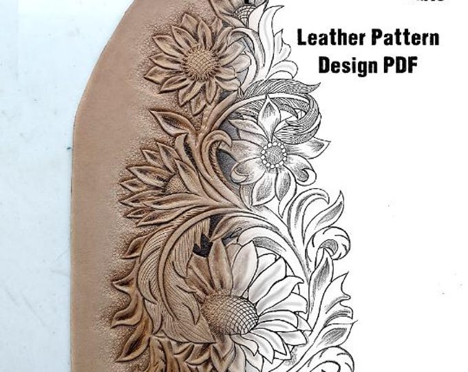 Sunflowers & Feathers Leather Tooling Tracing Design PDF Pattern