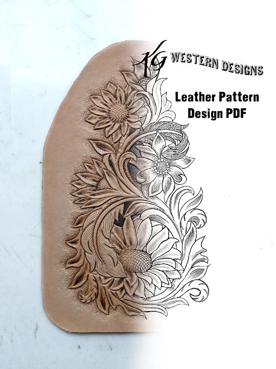 flowerlower320design Brown Feather Leather Tooling Element- Sunflowers-twisted Feather- Tracing