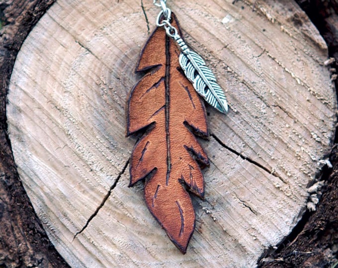 Leather Feather Necklace Pendant Charm