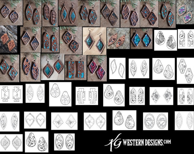 Pattern Pack PDF 45 Pairs Of Tooled Leather Earrings + Painted Stone Tutorial PDF