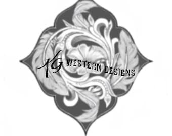 Western Curved-Feathers-Center-Flower-Vines- Leather Tooled Carving Tracing Design Pattern