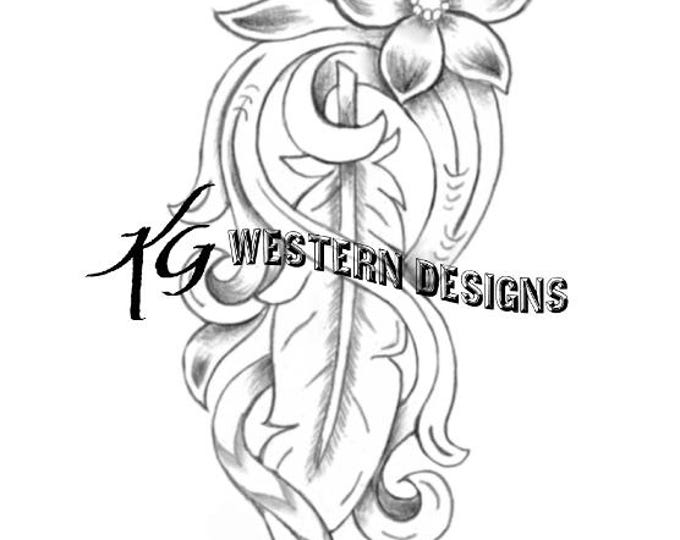 Feather Intwined In Vines Leather Tooling Tracing Design PDF Pattern