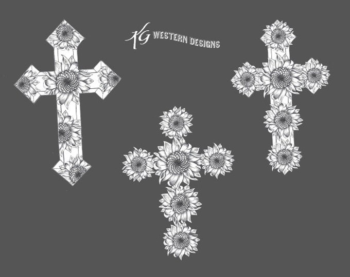 Pattern Pack of 3 Sunflower-Cross-Leather Tooling Designs