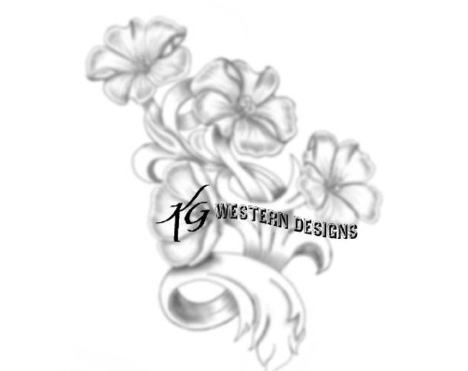 Leatherwork Floral Tooling Design- Flowers- Scroll-Vines Tracing Pattern