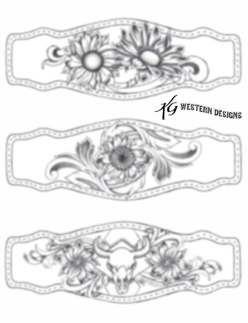 Sunflower Daisy Western Cowskull Feathers DIY Leather Tooling Design  Bracelet Pattern Pack download