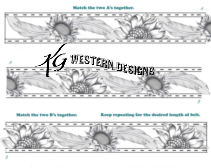 Leather Tooling Belt Sunflower and Feathers- Design Pattern Download