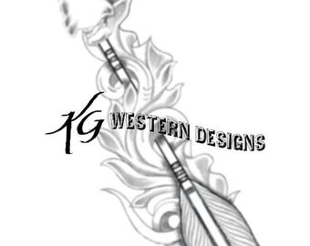Arrow + Feathers and Vines Leather Tooling Design Pattern Download