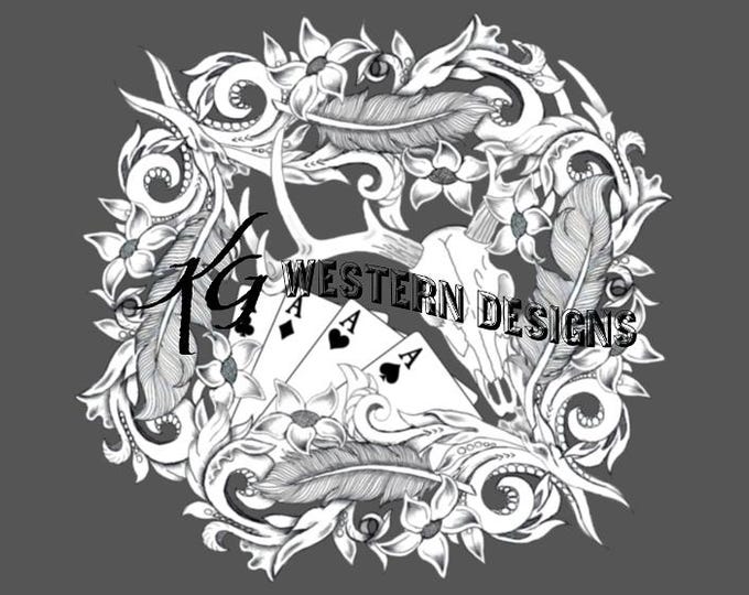 Leather Tooling Design, Playing Cards, Elkskull, Tracing Frame Border, Carving PDF Pattern