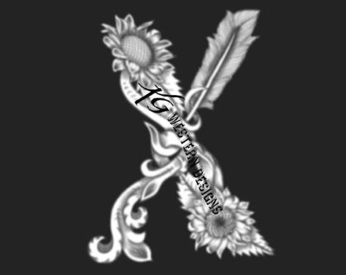 Letter X- Leather Tooling- Feathers-Vines & Sunflowers Filigree Tracing Design PDF Pattern