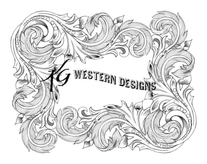 Leather Tooling Pattern Western Feathers and Vines, Corner Frame Design Carving Tracing PDF Pattern