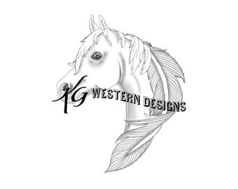 Simple Arab Horse Portrait and Feather Western Design Carving Leather Tooling Tracing Pattern