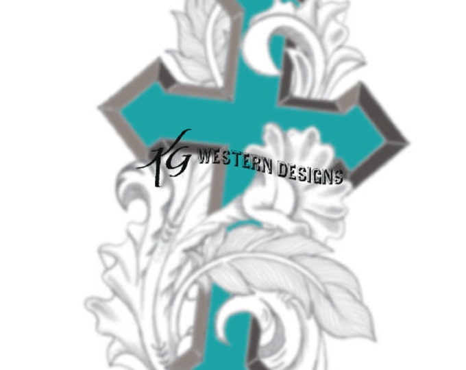 Western Cross- Feathers-Vines-Leather Tooling Design Pattern