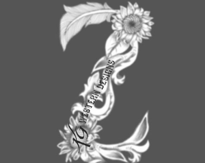 Letter Z- Leather Tooling- Feathers-Vines & Sunflowers Filigree Tracing Design Pattern