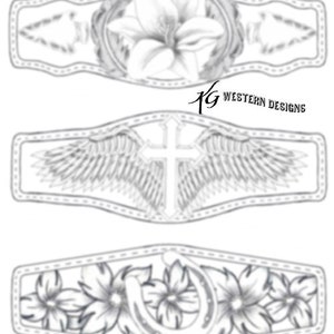 Lederarmband/Manschette #11 Engelflügel, Kreuz, Federn, Lilie, Hufeisen, Blumen