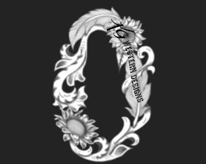 Letter O - Leather Tooling- Feathers-Vines & Sunflowers Filigree Tracing Design PDF Pattern