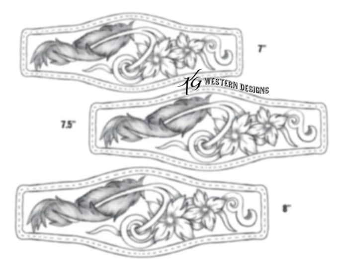 Leather Bracelet-Cuff 3 Sizes Print Out Tooling Twisted Feather and Flowers Pattern Design