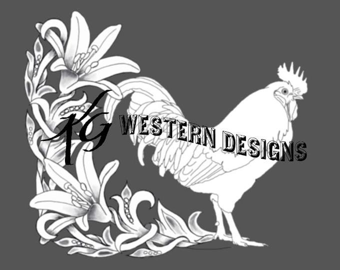 Rooster and Lilly's Floral Flowers Vines Corner Design Tracing PDF Leather Pattern