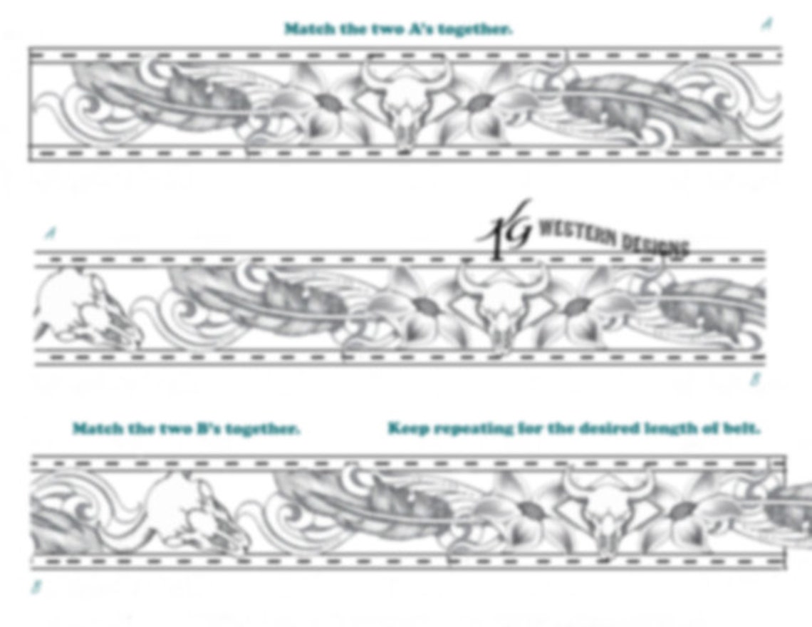 Azalea Tooling Pattern 3 Leather Tooling Patterns- PDF Pack- Western Tooling, Cowskull With ...