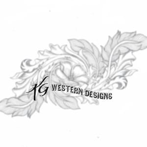 May include: A black and white line drawing of a stylised floral design with the text "KG WESTERN DESIGNS" in the centre.