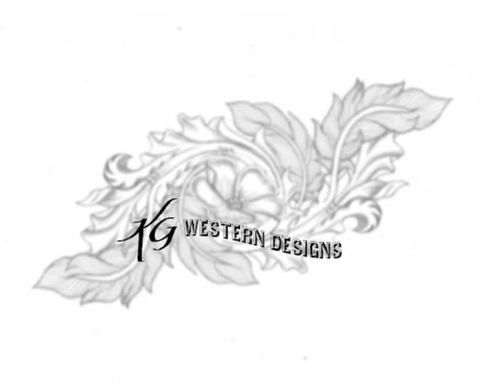 Leather Tooling Design Drawing Lewis Flax Flower Center Feathers-Scroll-Vines Tracing Pattern