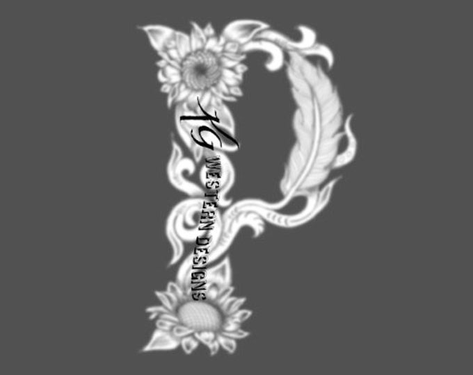 Letter P- Leather Tooling- Feathers-Vines & Sunflowers Tracing Design Pattern