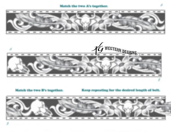 15 Leather Belts PDF Pack Western Tooling, Sunflowers, Feathers, Scrolls,  Cowskulls, Flowers, Barbwire Pattern Designs Download 