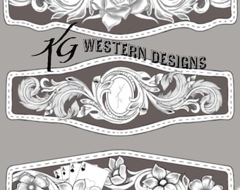 Playingcards, Feathers, Flowers, Turquoise Stone, Leather Bracelet Cuff Tooling Pattern Pack