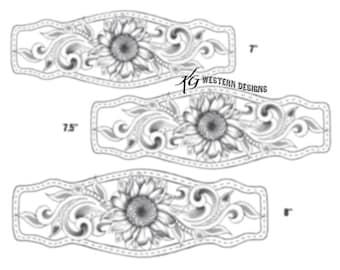 Leather Bracelet-Cuff 3 Sizes Print Out Tooling Sunflower Vines Pattern Design