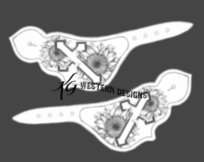 Spur Straps Design Template- Leather Pattern PDF- Sunflowers and Western Cross, Boot Strap Tooling Pattern