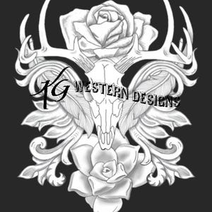 Elkskull, Antlers, Roses, Feathers- Leather Tooling Tracing Design Pattern PDF