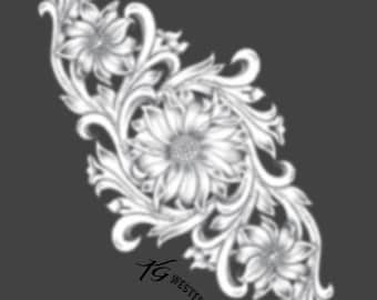 Daisy Sunflower Floral Vines DIY Leather Tooling Tracing Design Pattern