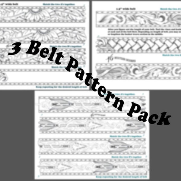 3 Leather Belt Patterns- PDF Pack- Western Tooling, Sunflowers & Feathers, Arrows, Basketweave, Pattern Designs Download