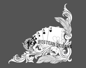 Leather Tooling Playing Cards, Western Feathers, Corner Frame Design Carving Tracing PDF Pattern